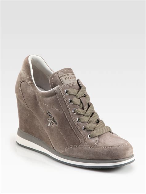 prada suede wedge sneakers|cheap authentic prada sneakers.